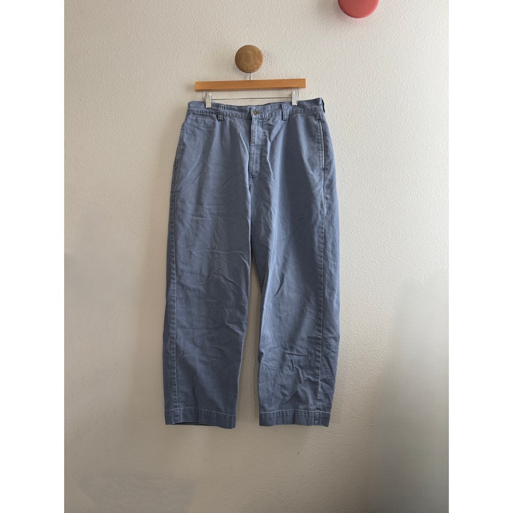 Vintage Polo Ralph Lauren Mens Blue Cotton Chino Pants Wide Straight Leg Size 35